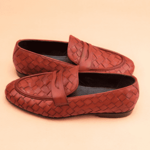 Men's Brown Hand Woven Genuine Leather Penny Loafers